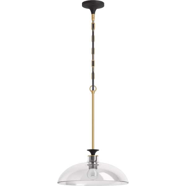 Tone 1 Light Pendant Lighting Fixture for Kitchen Island, Black with Brass Trim, 6' Adjustable Cord Length