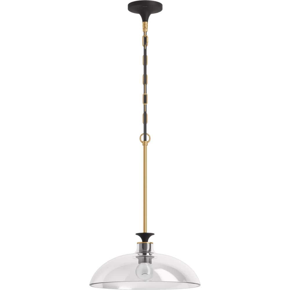 Black and Brass Glass Pendant Light with Adjustable Cord