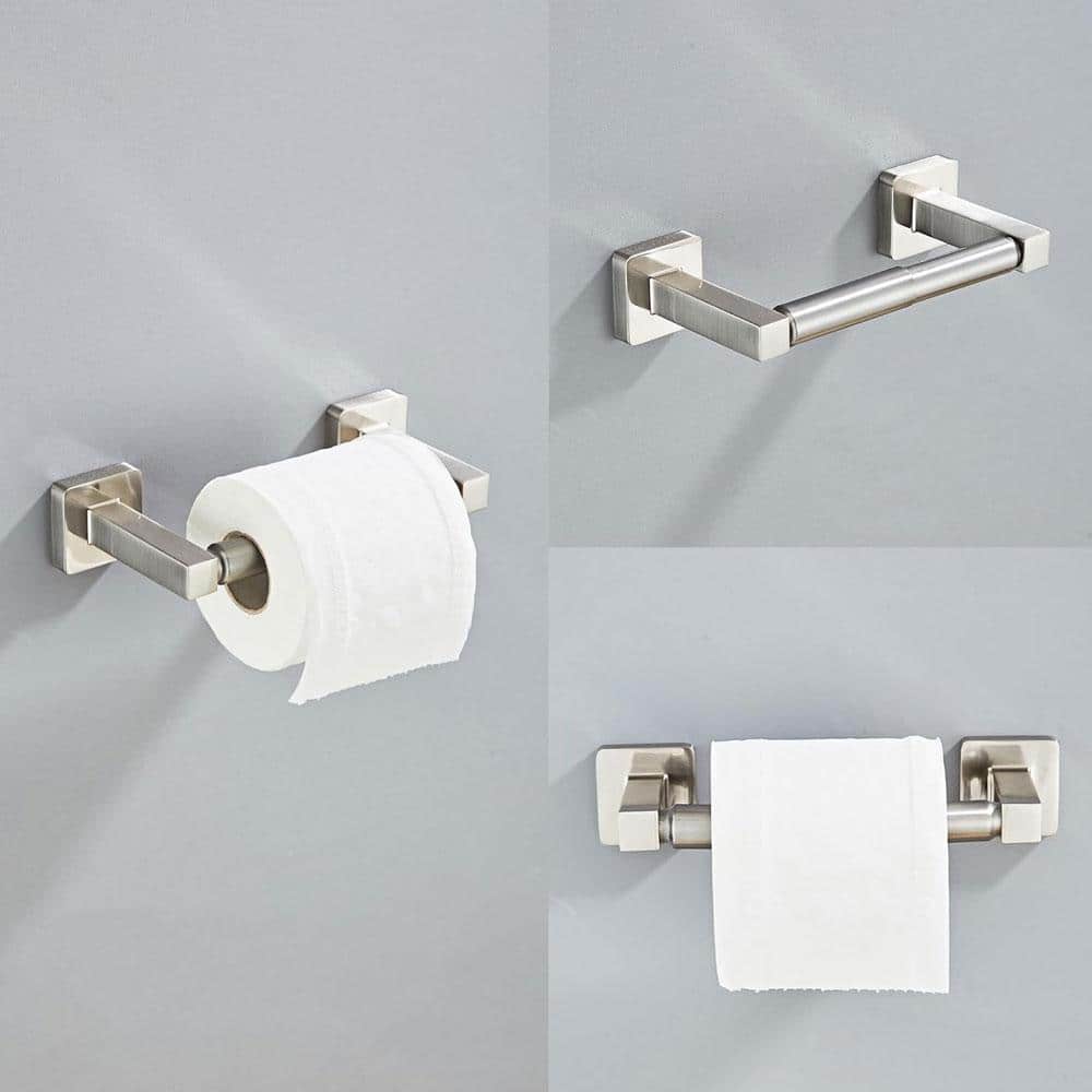 Brushed Nickel 4-Piece Bathroom Hardware Set with Towel Bar