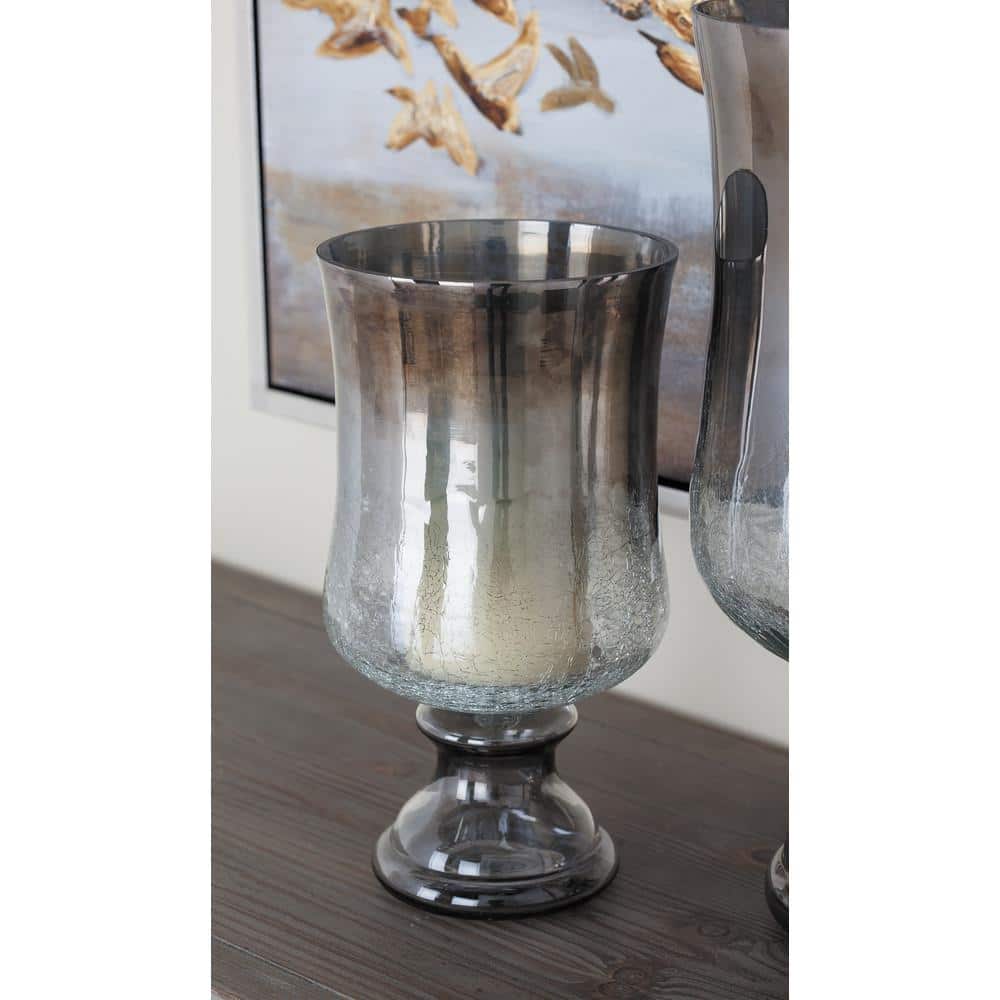 14" Black Glass Traditional Hurricane Candle Lantern