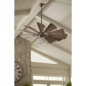 Springer Collection 60 in. 12-Blade Antique Nickel White Barnwood Blades DC Motor Farmhouse Windmill Ceiling Fan, Remote