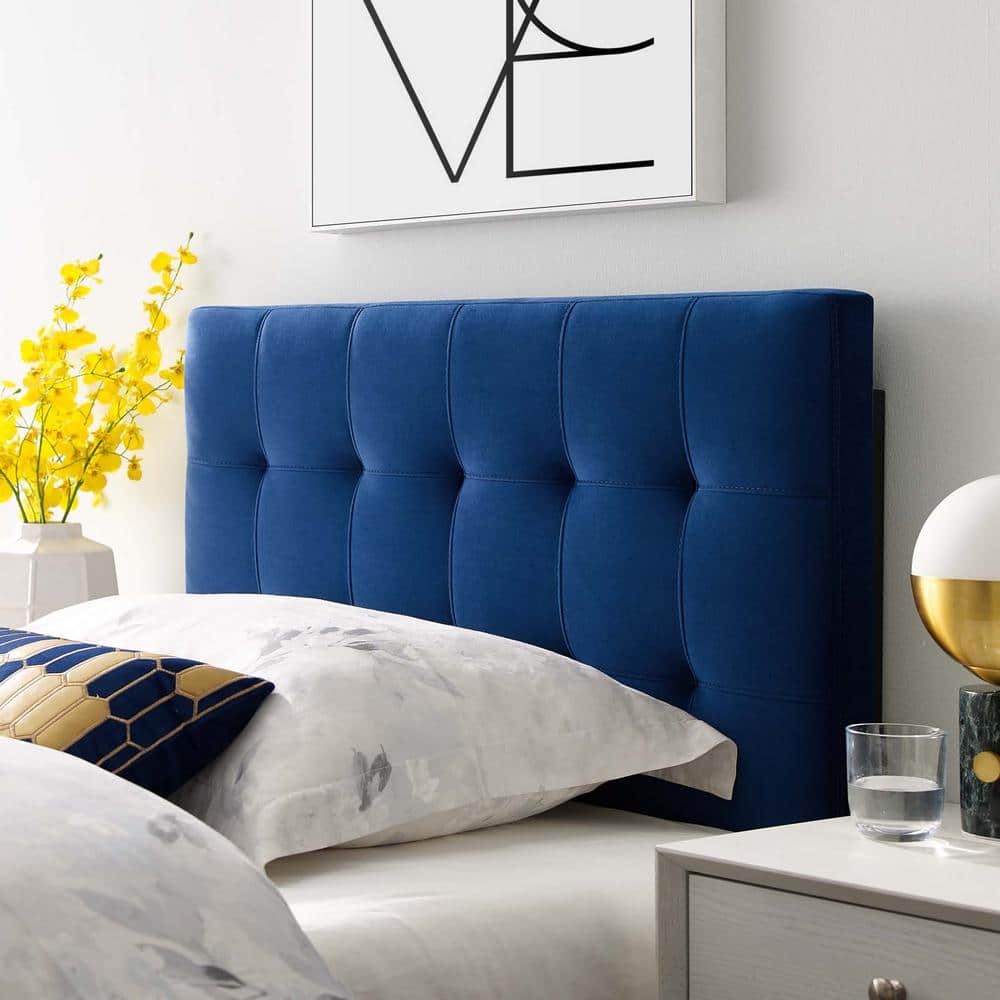Navy Blue Velvet Tufted Twin Upholstered Headboard