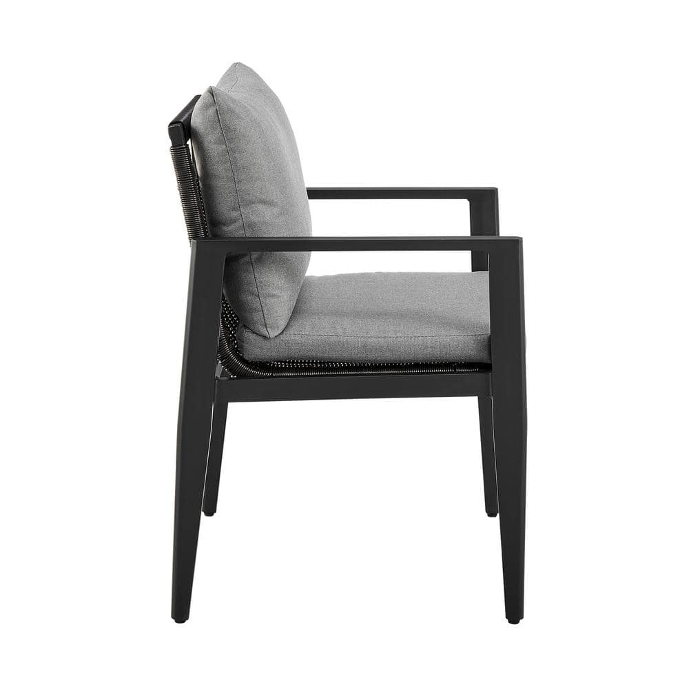 Grand Black Aluminum Outdoor Dining Chairs with Dark Gray Cushions - Set of 2