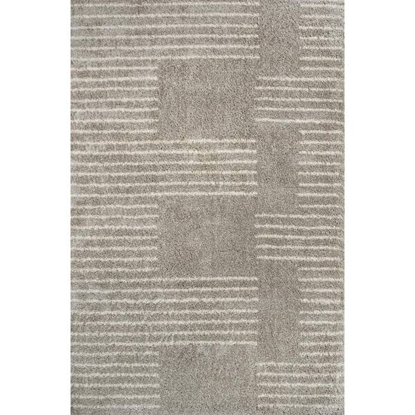 Petra Abstract Stripe Geometric Shag Gray/Ivory 5 ft. x 8 ft. Area Rug