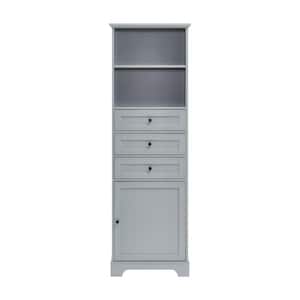 22 in. W x 10 in. D x 68.3 in. H Gray MDF Board Bathroom Linen Cabinet with 3-Drawers and Adjustable Shelves