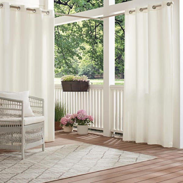 Waverly Hampton White Solid Polyester 52 in. W x 95 in. L Light Filtering Single Outdoor Grommet Panel