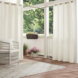 Hampton White  Solid Polyester 52 in. W x 95 in. L Light Filtering Single Outdoor Grommet Panel