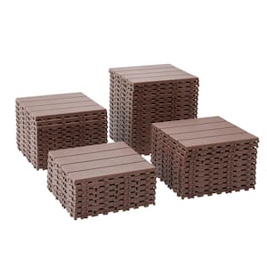 Dark Brown 1 ft. x 1 ft. All-Weather Plastic Outdoor Interlocking Deck Tiles Striped Pattern Garage Floor Tiles(44-Pack)