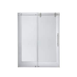 Villena 56 in. W x 78 in. H Single Sliding Frameless Shower Door in Brushed Nickel with Clear Glass