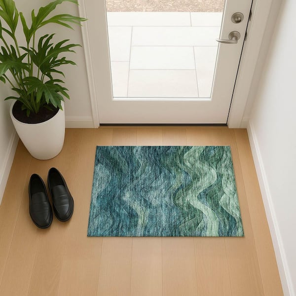 Mayfield Premium Machine Washable Abstract AMF1700 Teal 2 ft. x 3 ft. Area Rug