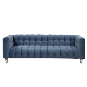 89 in. Square Arm Polyester Rectangle Sofa with Solid Wood Legs in Blue