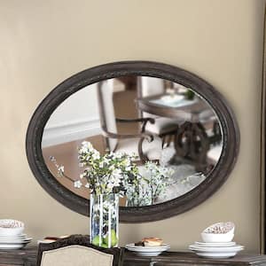 Medium Oval Rustic Natural Tone Beveled Glass Classic Mirror (37 in. H x 49 in. W)