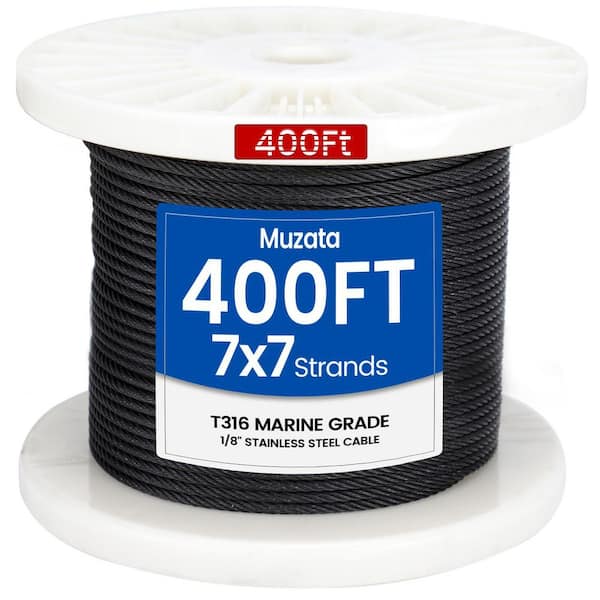 400 ft. 1/8 in. Black Stainless Steel Cable Railing System, T316 Wire Rope 1800 lb. Breaking Strength for Indoor Outdoor