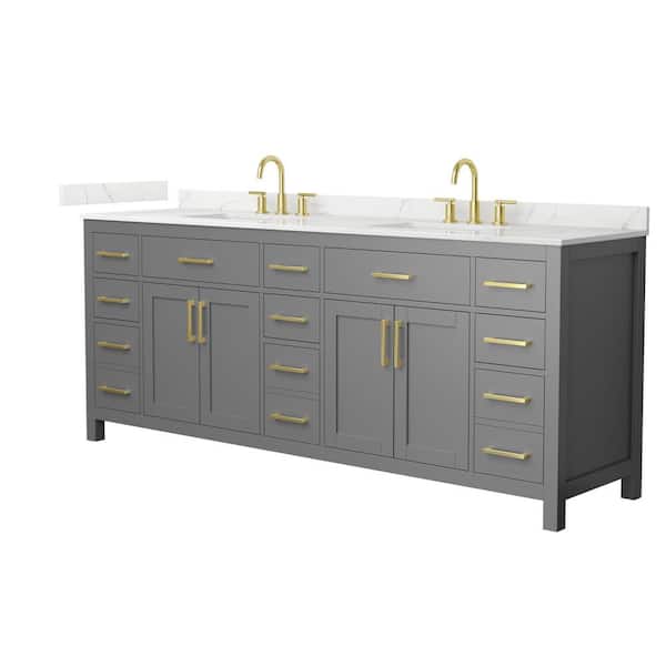 Wyndham Collection Beckett 84 in. Double Freestanding Dark Gray Bath Vanity with Giotto Quartz Top (Assembled)