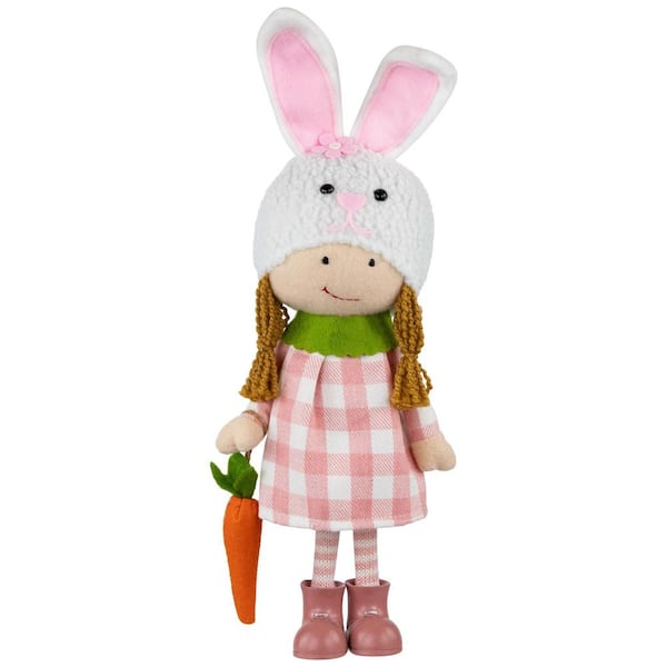 Girl in Bunny Hat Standing Easter Figurine-13 in.-Pink and White