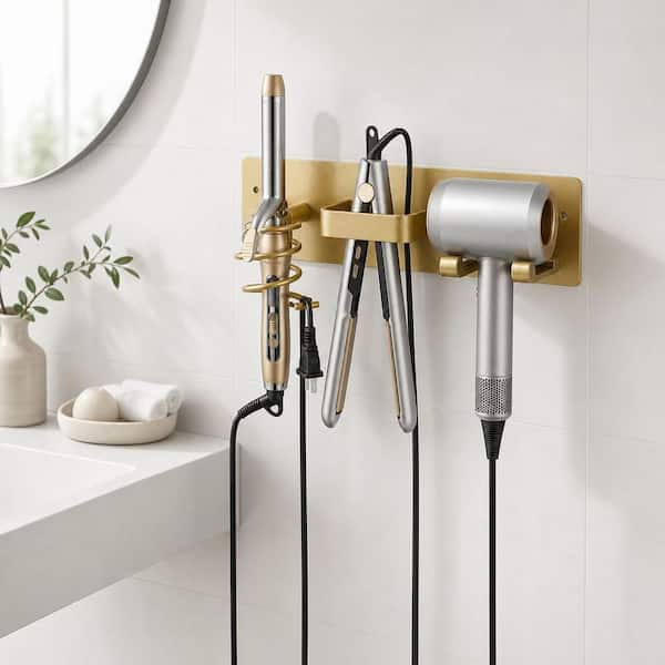 Numhew Wall Mount Bathroom Hair Tool Organizer with Curling Iron