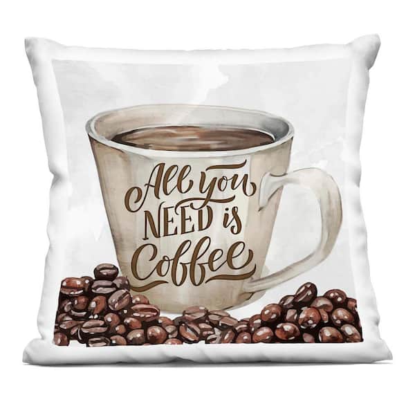 Stupell Industries All You Need Morning Coffee Beige Abstract Polyester 18 in. x 18 in. Throw Pillow