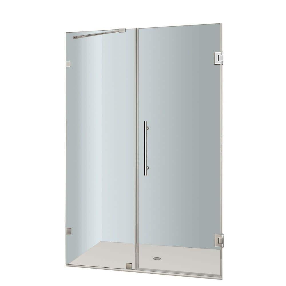 Nautis Frameless Clear Glass Hinged Shower Door with Chrome Hardware