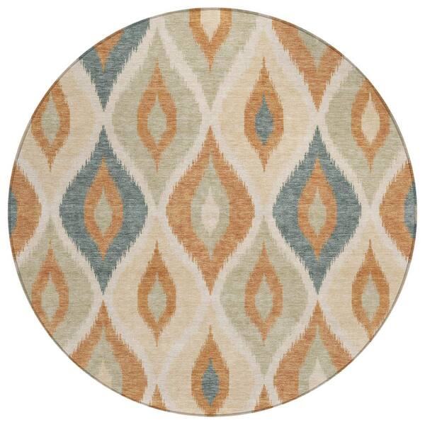 Chantille Machine Washable Indoor/Outdoor Abstract ACN3121 Terracotta 8 ft. x 8 ft. Round Rug
