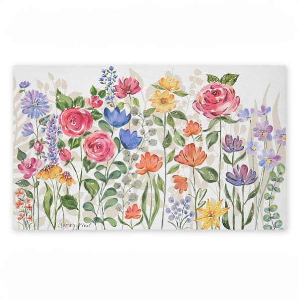 Springtime Wildflower Blossoms Multi-Colored 18 in. x 30 in. Polyester Non-Slip Outdoor Door Mat