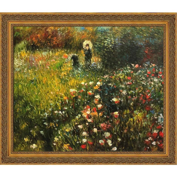 LA PASTICHE Woman with a Parasol in a Garden by Pierre-Auguste Renoir Baroque Antiqued Framed Abstract Art Print 25.5 in. x 29.5 in.