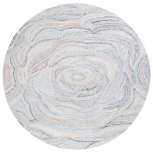 Abstract Beige/Blue 6 ft. x 6 ft. Floral Eclectic Round Area Rug