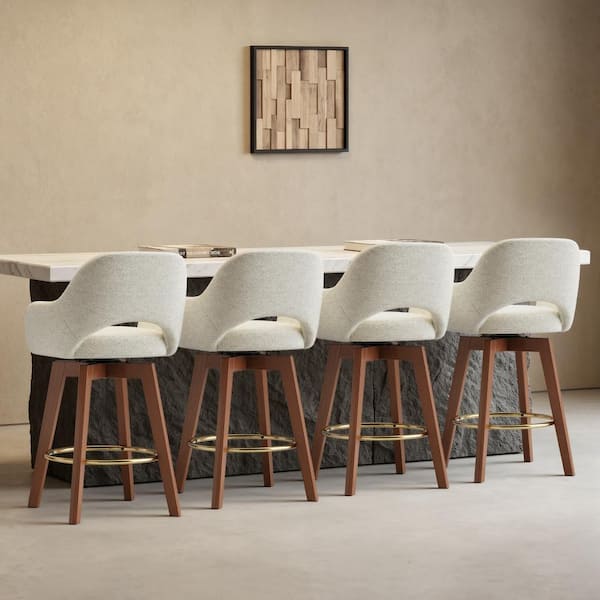 26 in. Beige Wood Counter Height Bar Stool Fabric Bar stool with Back Counter Stool (Set of 4)