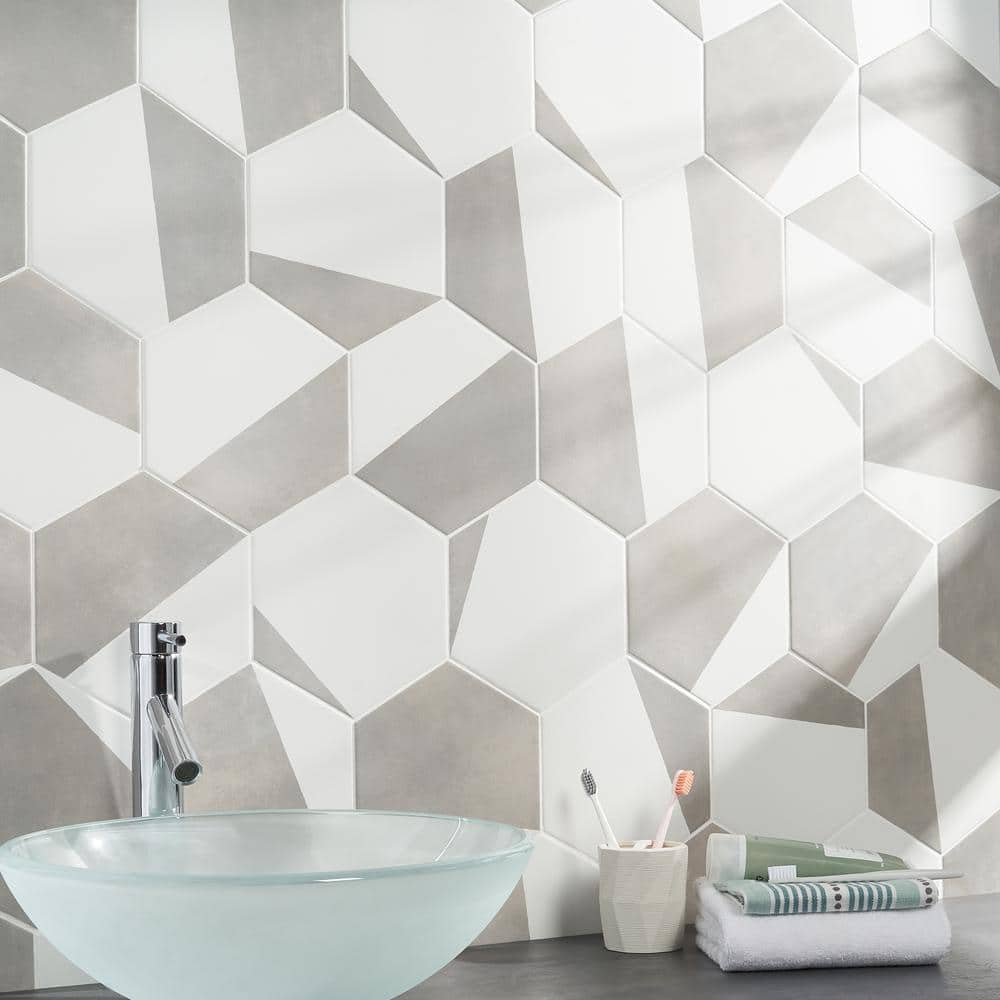 GeoHex Burst 8" Hexagon Matte Porcelain Floor and Wall Tile