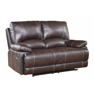 Charlie 65 in. Brown Leather Air Match 2-Seater Loveseats with Recliner