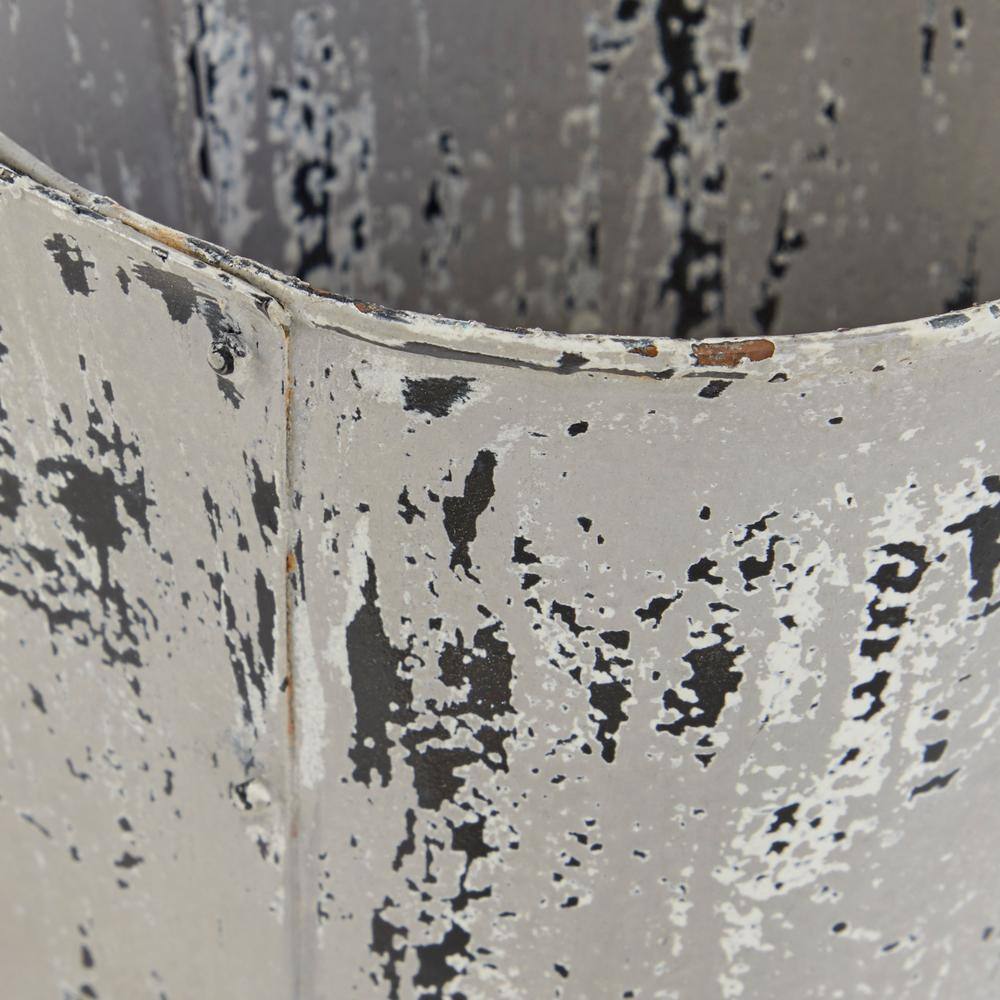 12" White Distressed Metal Double Planter with Handle
