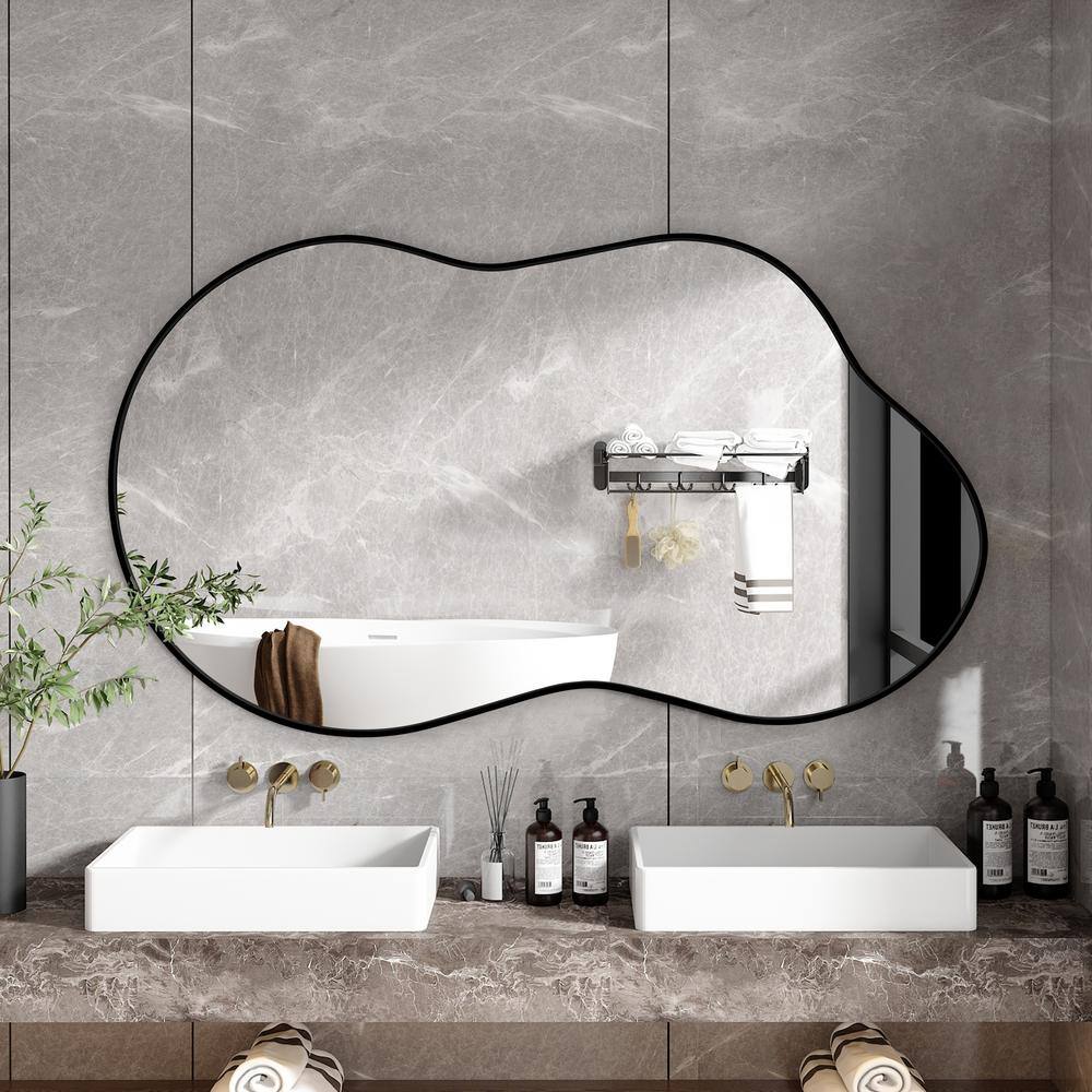 Asymmetrical Black Aluminum Alloy Framed Decorative Mirror 24"x36"