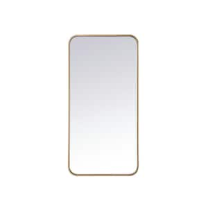 Timeless Home 18 in. W x 36 in. H x Modern Soft Corner Metal Rectangle Brass Mirror