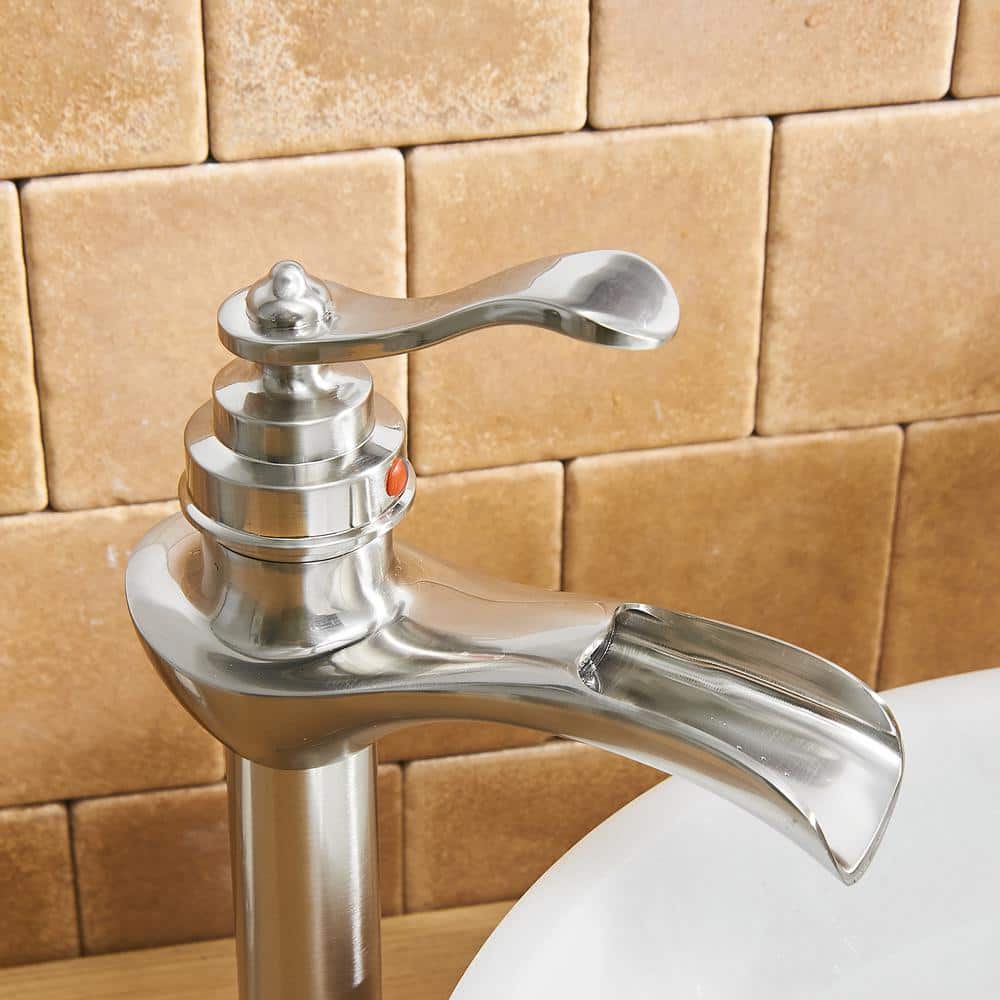 Brushed Nickel Single-Handle Waterfall Vessel Bathroom Faucet