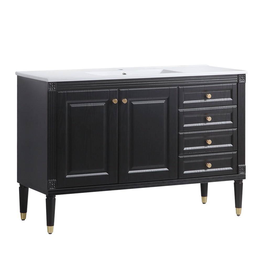 48 in. Single Sink Freestanding Black Bath Vanity with White Ceramic Top Unassembled