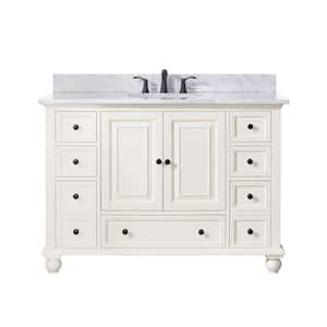 Thompson 49 in. W x 22 in. D x 35 in. H Vanity in French White with Marble Vanity Top in Carrera White with Basin