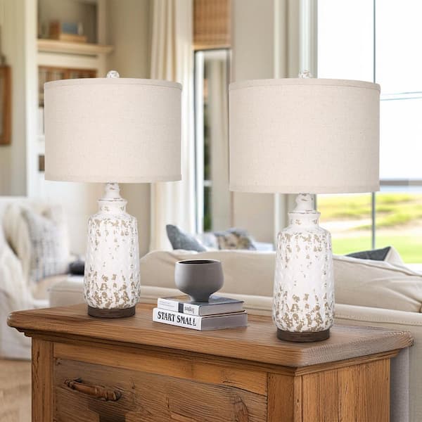 Uixe 22.5 in. Ivory white Resin Poly Table Lamp Set USB Port For