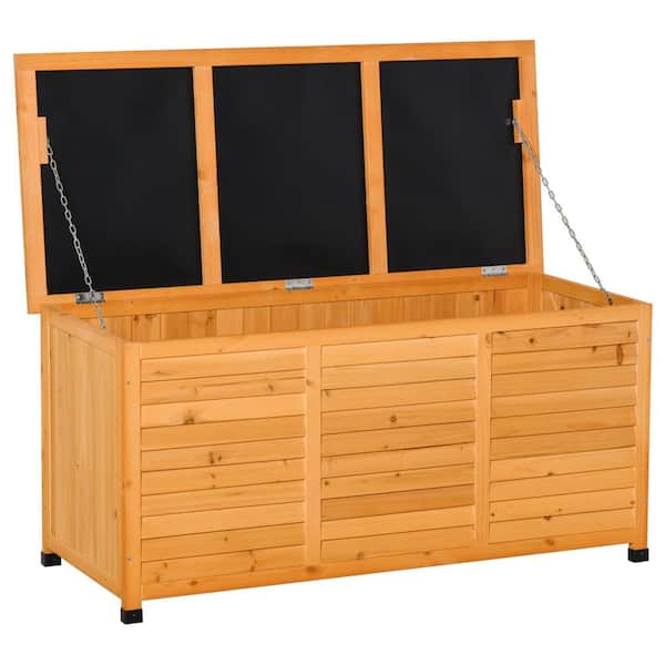 All-Weather 75 Gal. Yellow Ventilated Fir Wood Outdoor Storage Bench with Deck Box, Multi-Use Patio Bench