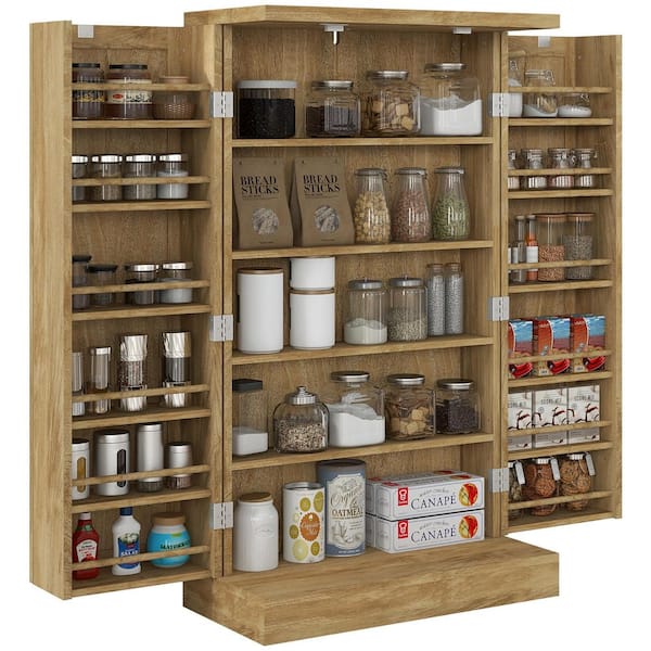 Natural Wood Pantry Organizer with Adjustable Shelves;Removable Shelves