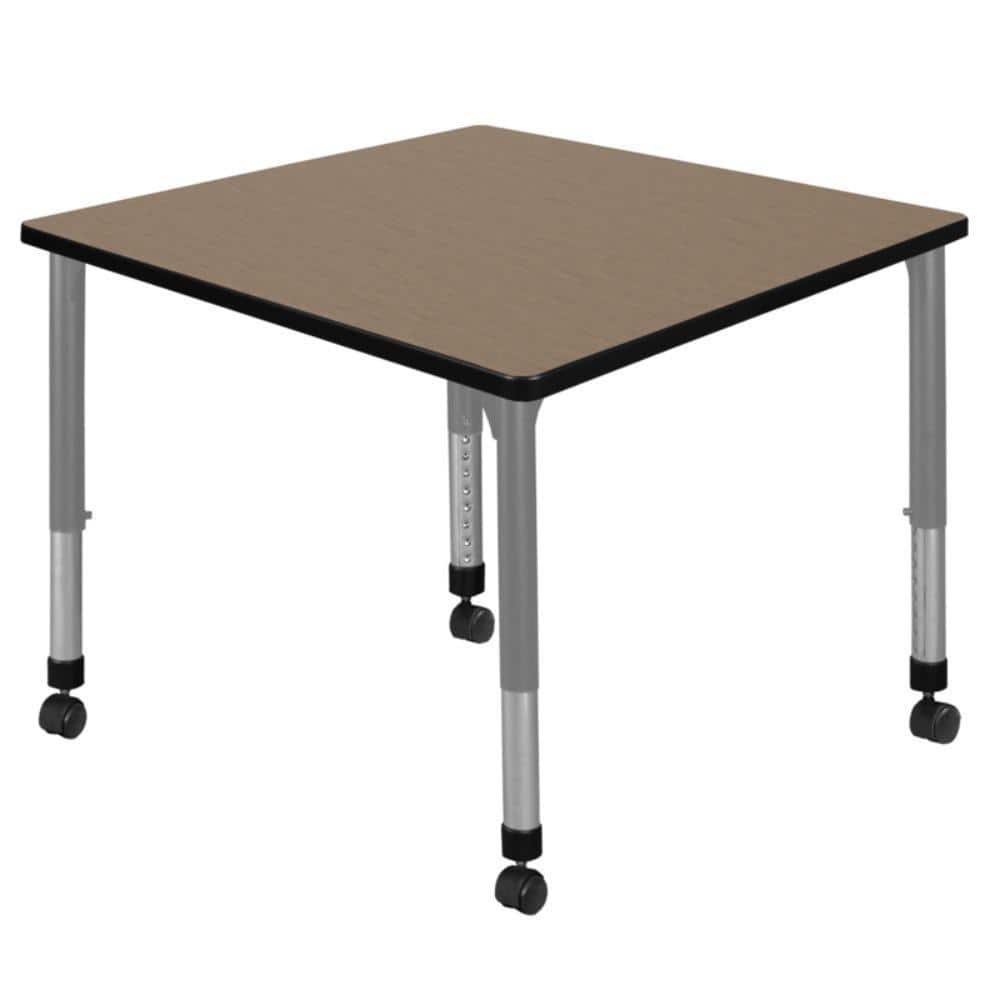 Kee 36 in. Square Noble Oak Height Adjustable Mobile Classroom Activity Table Desk with Grey Base