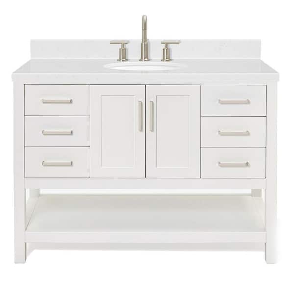 Magnolia 48 in. W x 22 in. D x 36 in. H Single Freestanding Bath Vanity in White with Carrara Qt. Top