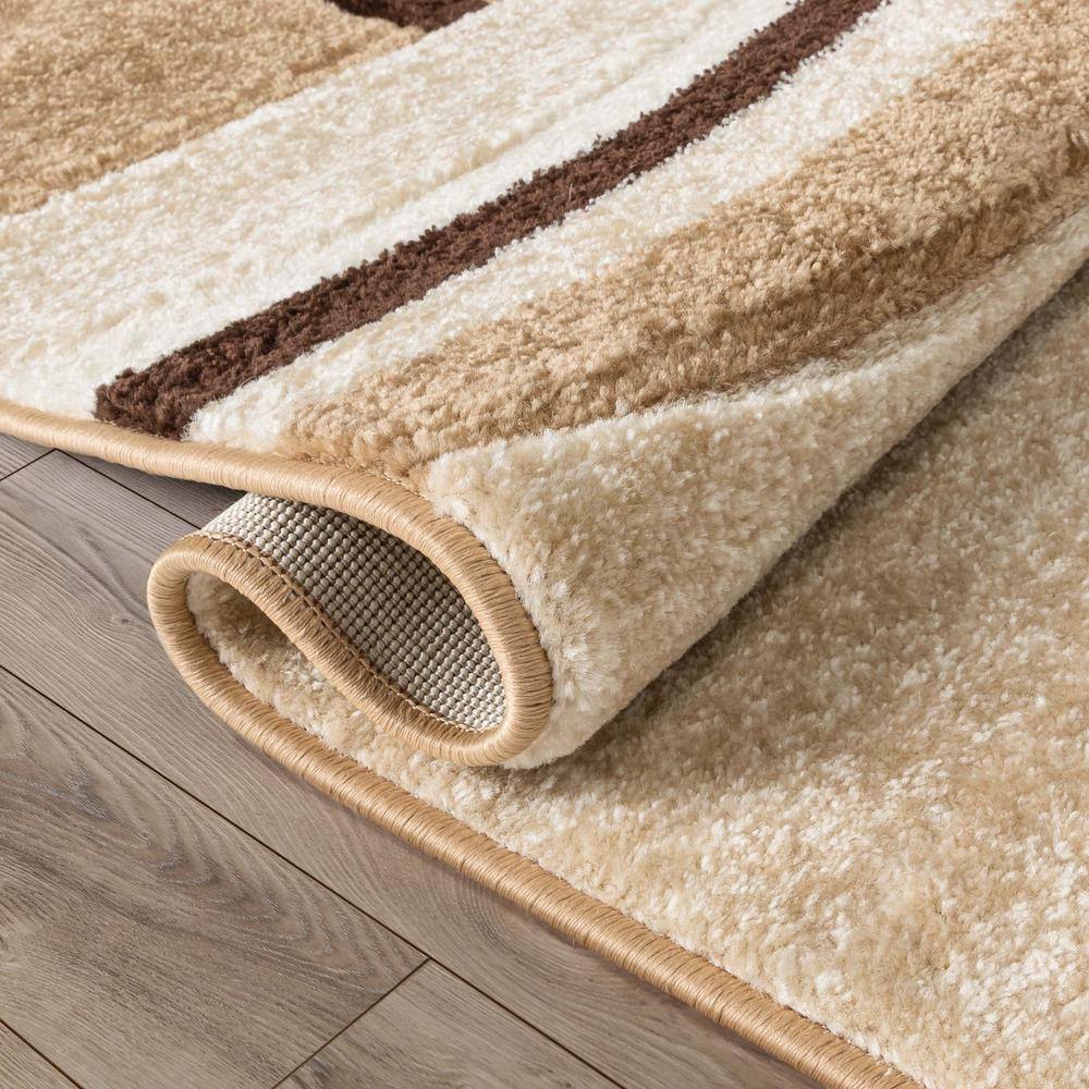 Ivory and Brown Geometric Synthetic Area Rug 3'11" x 5'3"