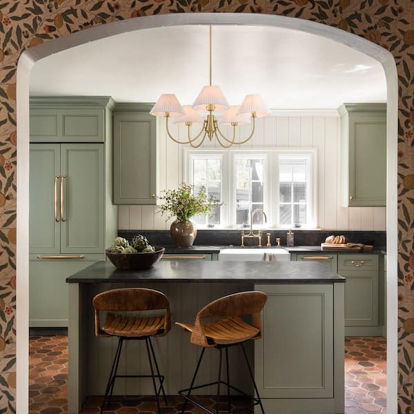 Luke 5-Light Modern Gold Sputnik Cluster Cone Fabric Shade Large Chandelier for Dining Room, Living Room, Stairways