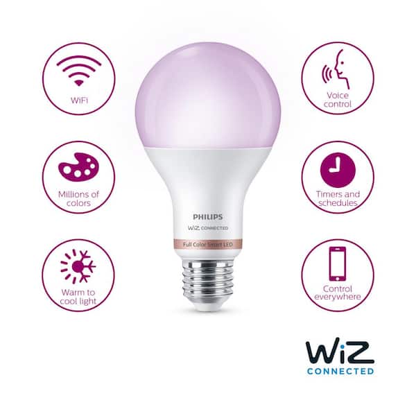 Biscuit Thursday Pidgin Philips Color and Tunable White A21 LED 100-Watt Equivalent Dimmable Smart  Wi-Fi Wiz Connected Wireless LED Light Bulb 562405 - The Home Depot