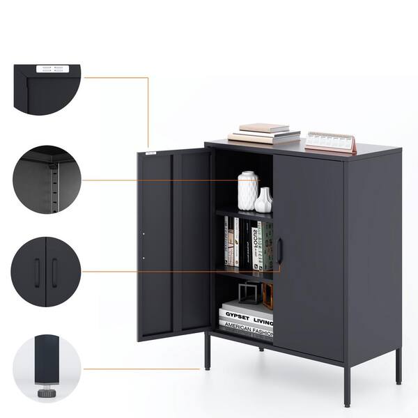 Metal Storage Cabinet with Lock, Free Standing Office Cabinet with Doors and Shelves, Lockable Steel Locker Storage Cabinet Black Side Cabinets Latitu