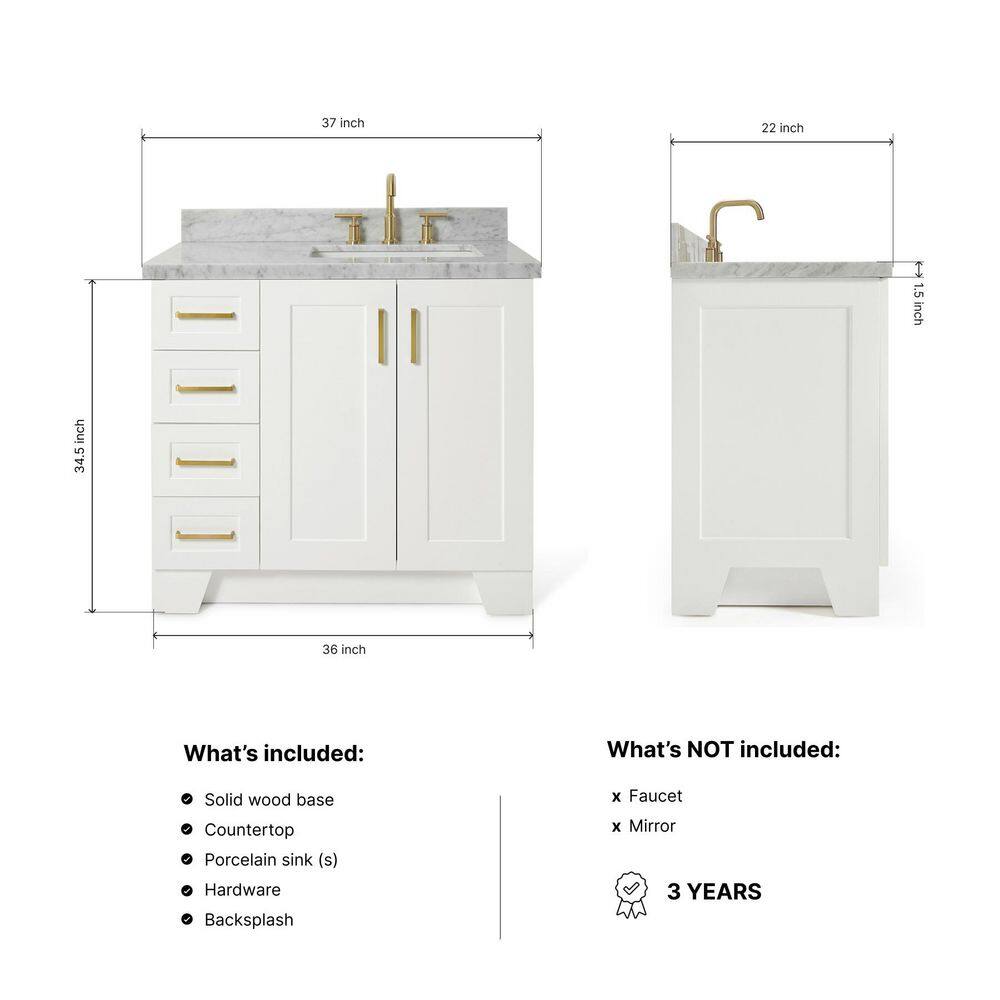 Taylor White Single Bathroom Vanity with Carrara Marble Top