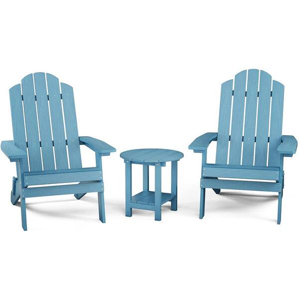 Mximu Blue 3-Piece Plastic Folding Adirondack Chair with Side Table