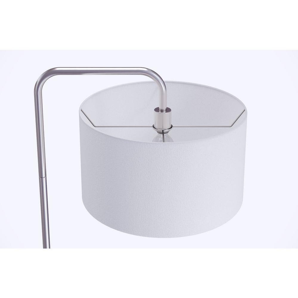 63.75" Brushed Nickel Arc Floor Lamp with White Linen Shade