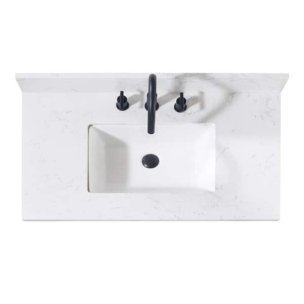 Altair Oderzo 37 in. W x 22 in. D Engineered Stone Composite Vanity Top in Aosta White with White Rectangular Single Sink