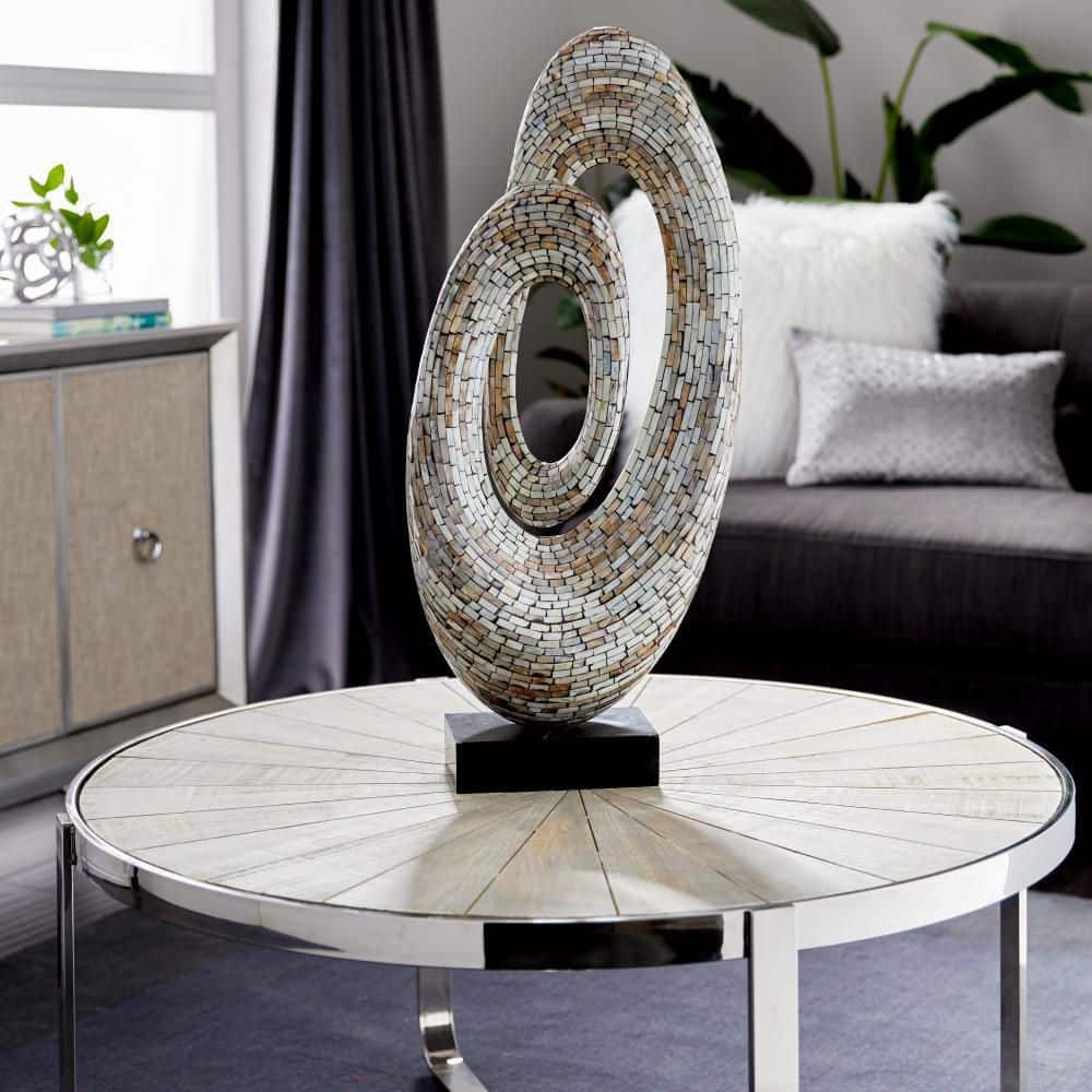 Litton Lane Gray Mother of Pearl Swirl Abstract Sculpture with