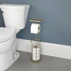 Free Standing Toilet Paper Holder with Storage in Satin Gold